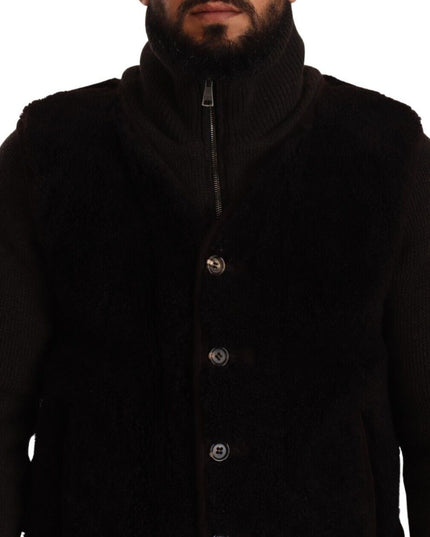 Dolce & Gabbana Black Leather Mens Turtle Neck Coat Jacket