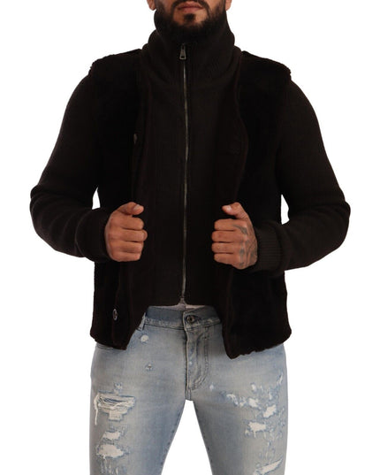 Dolce & Gabbana Black Leather Mens Turtle Neck Coat Jacket