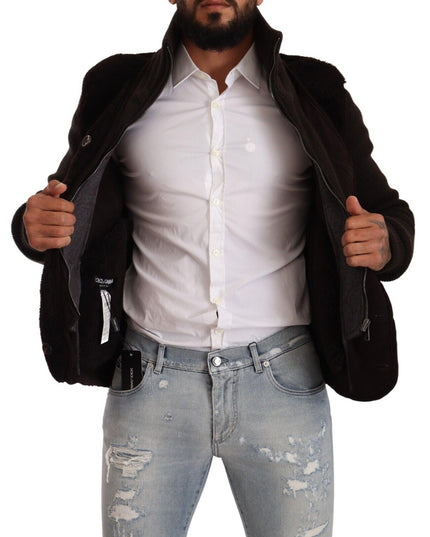 Dolce & Gabbana Black Leather Mens Turtle Neck Coat Jacket