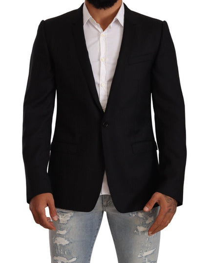 Dolce & Gabbana Black Wool Single Breasted Suit GOLD Jacket