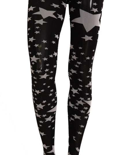 Dolce & Gabbana Black White Stars Print Nylon Stockings