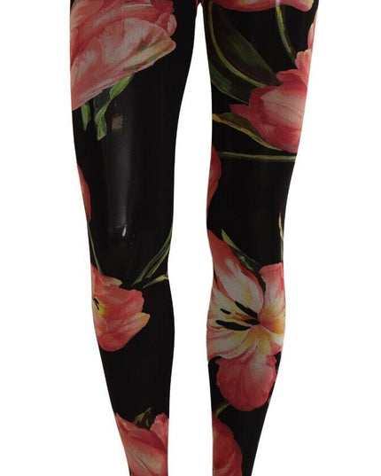 Dolce & Gabbana Black Floral Print Nylon Tights Stockings