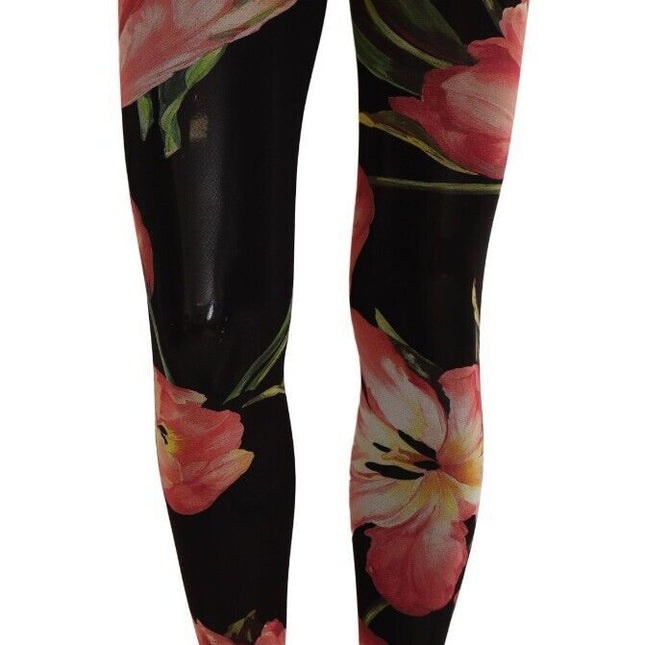 Dolce & Gabbana Black Floral Print Nylon Tights Stockings