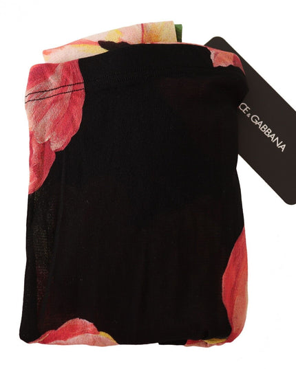 Dolce & Gabbana Black Floral Print Nylon Tights Stockings