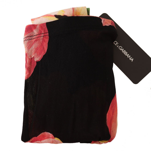 Dolce & Gabbana Black Floral Print Nylon Tights Stockings