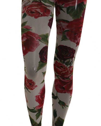 Dolce & Gabbana White Floral Print Tights Nylon Stockings