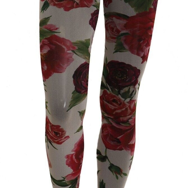 Dolce & Gabbana White Floral Print Tights Nylon Stockings