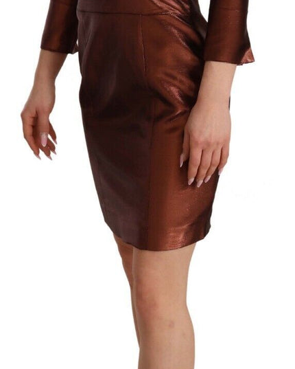 GF Ferre Metallic Brown Long Sleeves Square Neck Sheath Dress