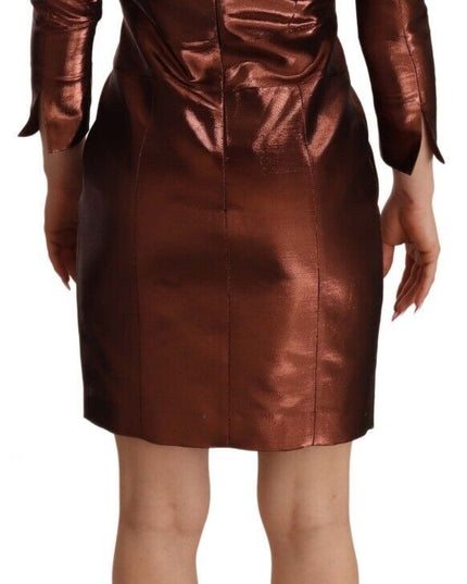 GF Ferre Metallic Brown Long Sleeves Square Neck Sheath Dress