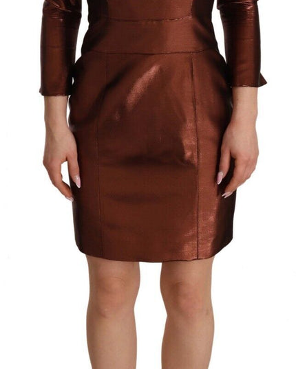 GF Ferre Metallic Brown Long Sleeves Square Neck Sheath Dress