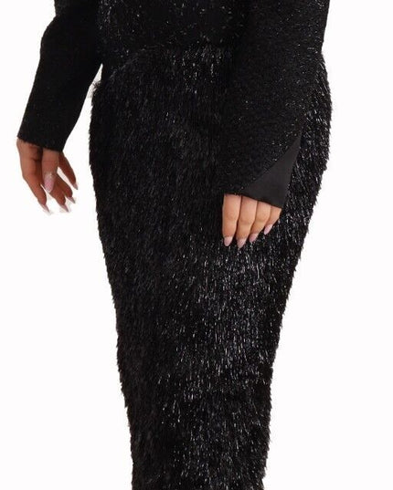 Masha Ma Black Studs Embellished Long Sleeves Sheath Midi Dress