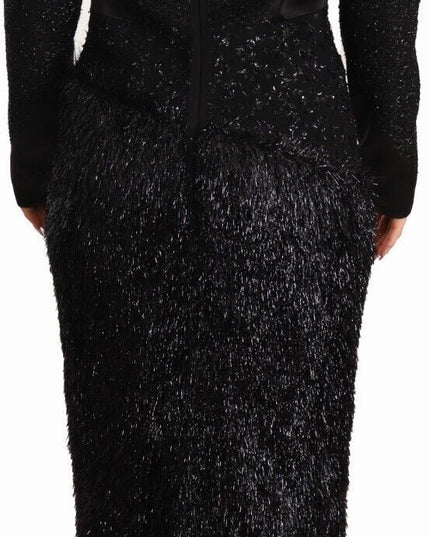 Masha Ma Black Studs Embellished Long Sleeves Sheath Midi Dress