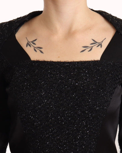 Masha Ma Black Studs Embellished Long Sleeves Sheath Midi Dress