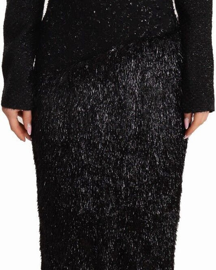 Masha Ma Black Studs Embellished Long Sleeves Sheath Midi Dress