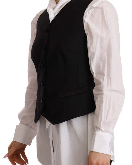 Dolce & Gabbana Black Button Down Sleeveless Vest Viscose Top