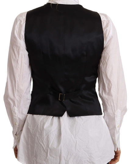 Dolce & Gabbana Black Button Down Sleeveless Vest Viscose Top