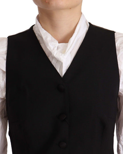 Dolce & Gabbana Black Button Down Sleeveless Vest Viscose Top