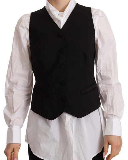 Dolce & Gabbana Black Button Down Sleeveless Vest Viscose Top