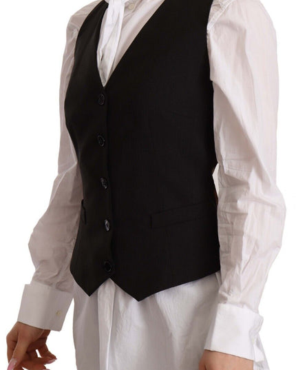 Dolce & Gabbana Black Button Down Sleeveless Vest Polyester Top