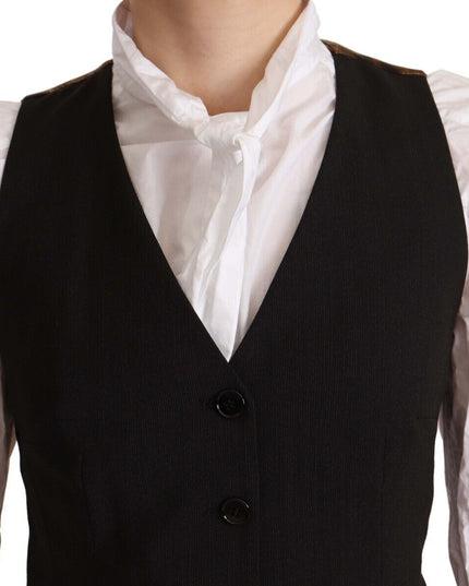 Dolce & Gabbana Black Button Down Sleeveless Vest Polyester Top
