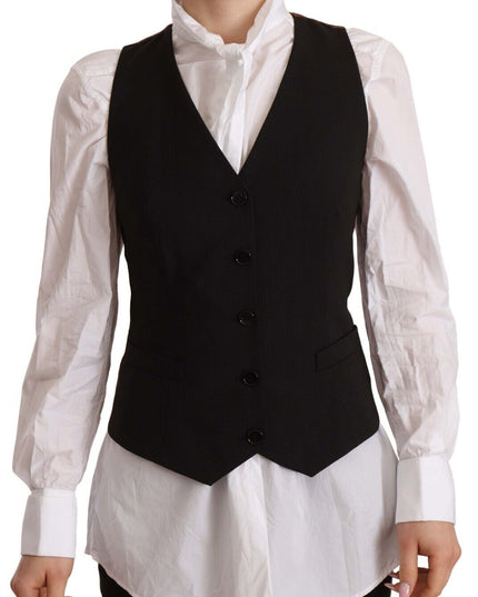 Dolce & Gabbana Black Button Down Sleeveless Vest Polyester Top