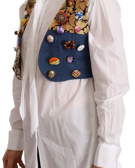 Dolce & Gabbana Multicolor Embellished Waist Coat Cotton Top