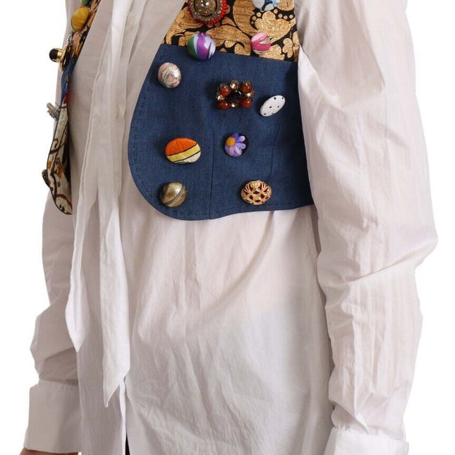 Dolce & Gabbana Multicolor Embellished Waist Coat Cotton Top