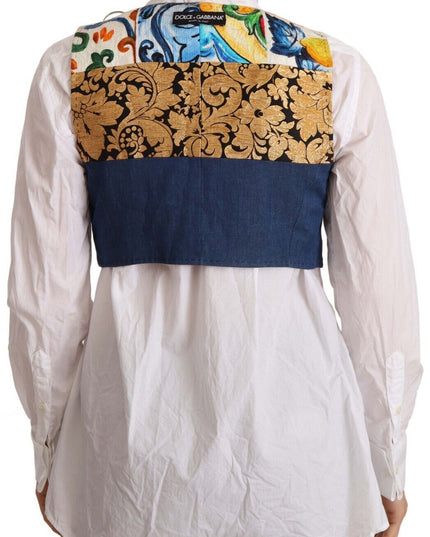 Dolce & Gabbana Multicolor Embellished Waist Coat Cotton Top