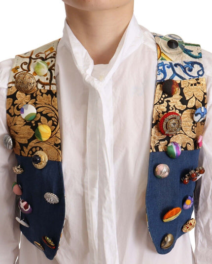Dolce & Gabbana Multicolor Embellished Waist Coat Cotton Top