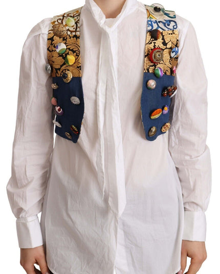 Dolce & Gabbana Multicolor Embellished Waist Coat Cotton Top