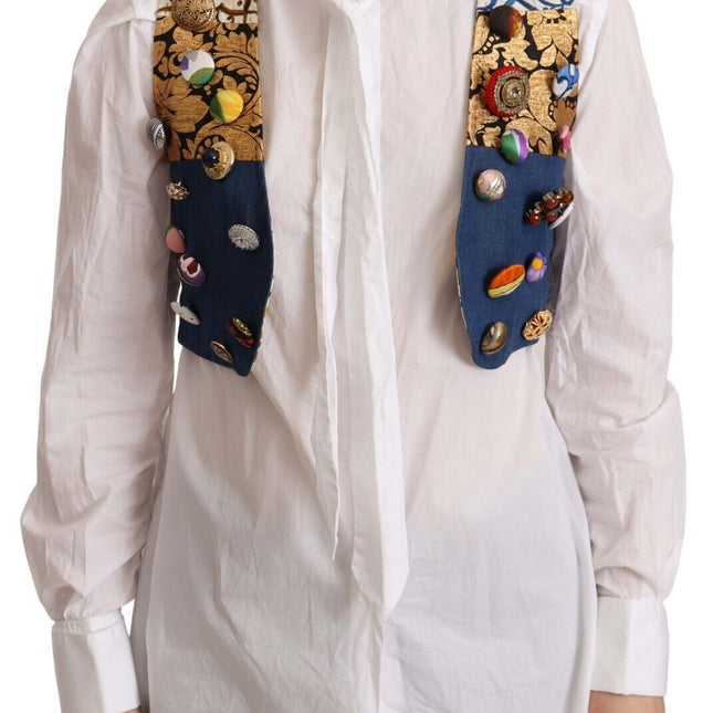 Dolce & Gabbana Multicolor Embellished Waist Coat Cotton Top