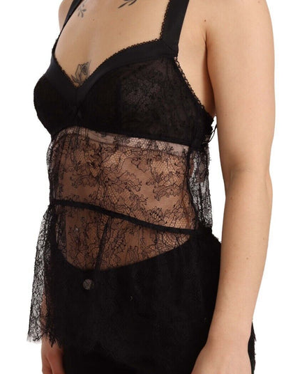 Dolce & Gabbana Black Silk Lace Babydoll Nylon Lingerie Top