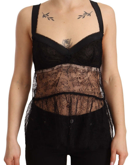 Dolce & Gabbana Black Silk Lace Babydoll Nylon Lingerie Top