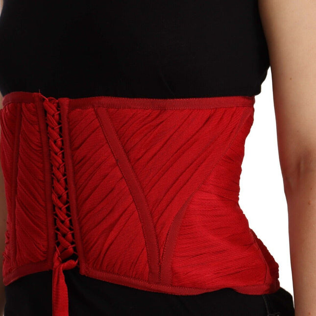 Dolce & Gabbana Red Corset Belt Stretch Waist Strap Silk Top