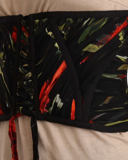 Dolce & Gabbana Black Corset Belt Stretch Waist Strap Silk Top