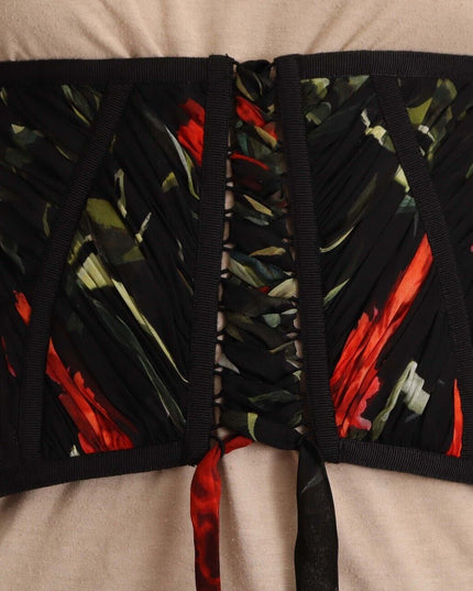 Dolce & Gabbana Black Corset Belt Stretch Waist Strap Silk Top