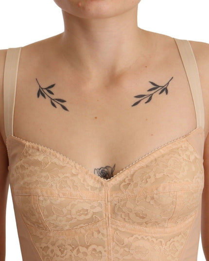 Dolce & Gabbana Beige Nylon Floral Lace Bodysuit Underwear