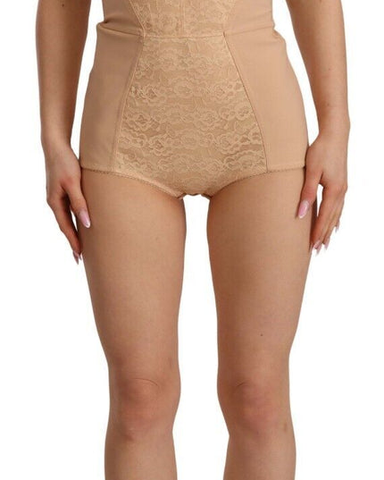 Dolce & Gabbana Beige Nylon Floral Lace Bodysuit Underwear