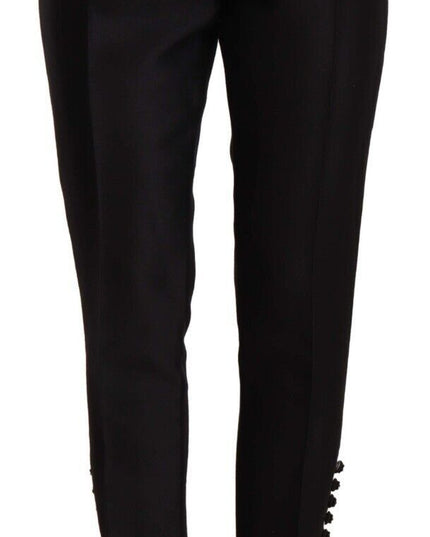 Dsquared² Black Button Embellished Cropped High Waist Pants