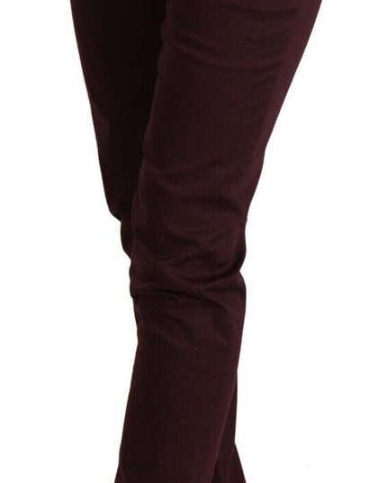 Just Cavalli Maroon Mid Waist Skinny Women Trouser Pants