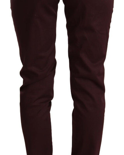 Just Cavalli Maroon Mid Waist Skinny Women Trouser Pants