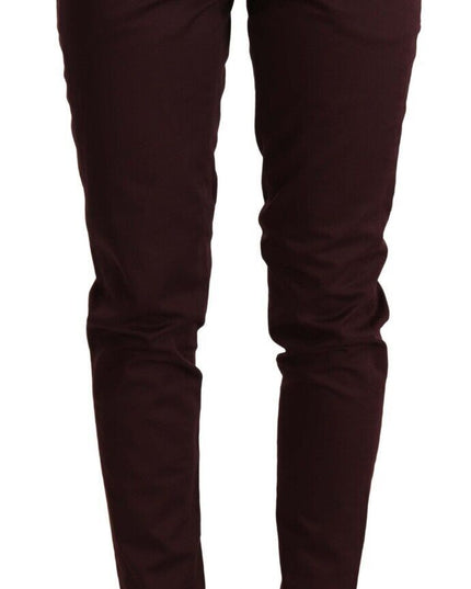 Just Cavalli Maroon Mid Waist Skinny Women Trouser Pants