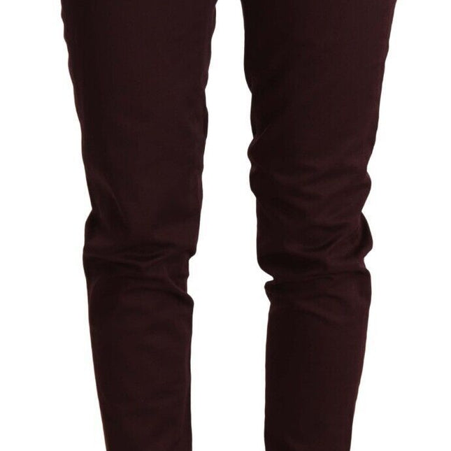 Just Cavalli Maroon Mid Waist Skinny Women Trouser Pants