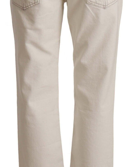Dolce & Gabbana Off White Cotton Flared Cropped Denim Jeans