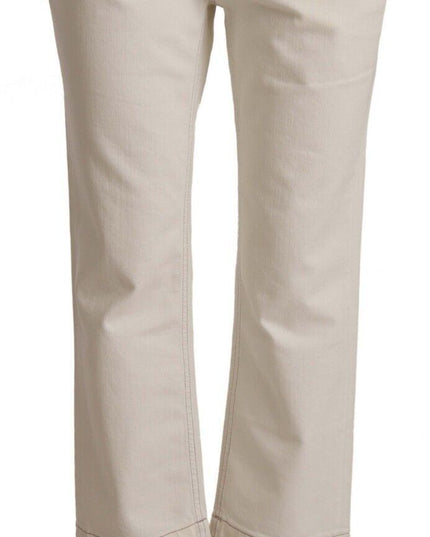 Dolce & Gabbana Off White Cotton Flared Cropped Denim Jeans