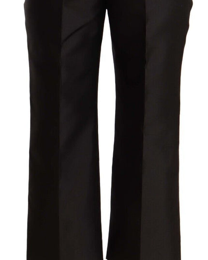 Dolce & Gabbana Black 100% Silk Flared Cropped Pants