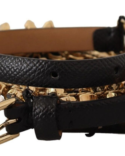 Dolce & Gabbana Black Daisy Crystal Dauphine Texture Belt