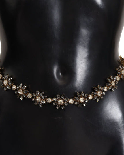 Dolce & Gabbana Black Daisy Crystal Dauphine Texture Belt