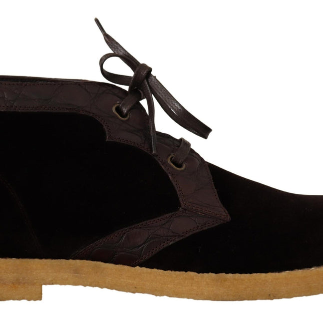Dolce & Gabbana Brown Velvet Exotic Leather Boots
