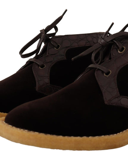 Dolce & Gabbana Brown Velvet Exotic Leather Boots